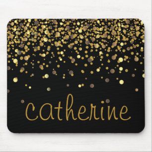 Tapis De Souris Gold Confetti Parties scintillant Faux noir Glitte