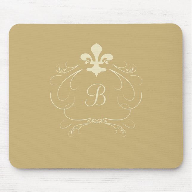 Tapis De Souris Gold Fleur de Lis Monogram élégant (Devant)