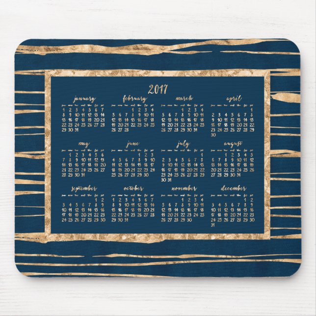 Tapis De Souris Gold Foil Blue Calendrier annuel 2017 Mouse Pads (Devant)