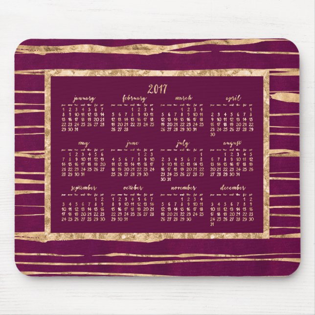Tapis De Souris Gold Foil Magenta Calendrier annuel 2017 Mouse Pad (Devant)