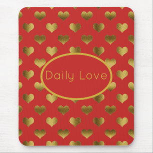 Tapis De Souris Gold Hearts sur Red Personnalisable