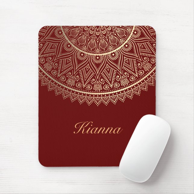 Tapis De Souris Gold Lotus Mandala sur Rouge Personnalisé (Avec souris)