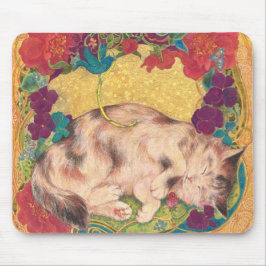 Tapis De Souris  Golden Nap: Feline Serenity in Bloom