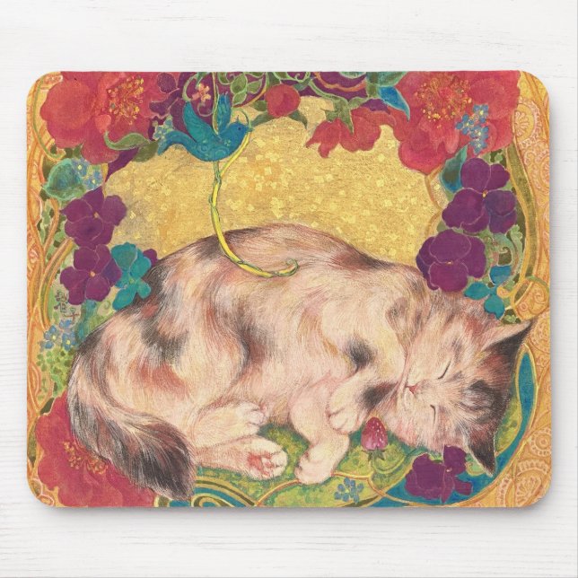 Tapis De Souris  Golden Nap: Feline Serenity in Bloom (Devant)