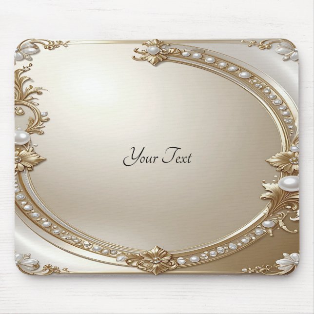 Tapis De Souris Golden Ornate Frame with Pearls Mousepad (Devant)