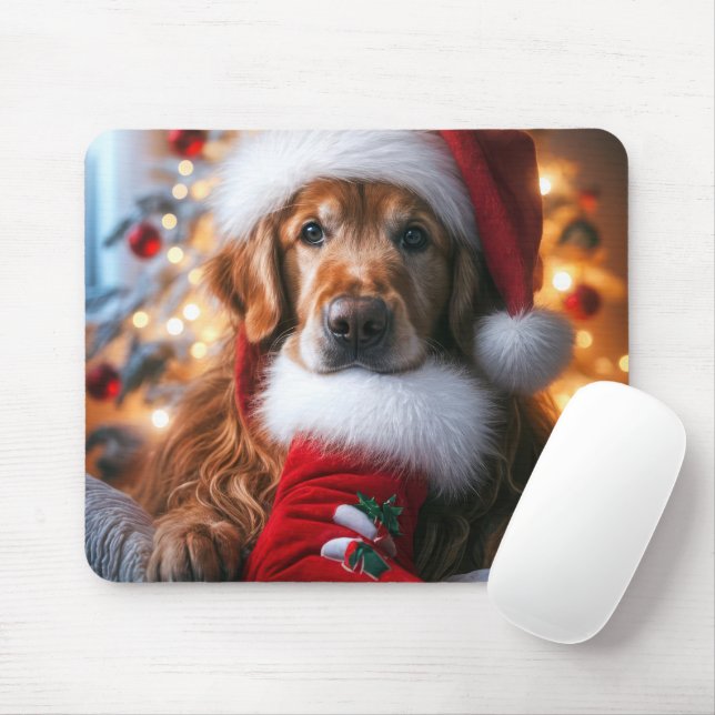 Tapis De Souris Golden Retriever avec réserve de Noël (Avec souris)
