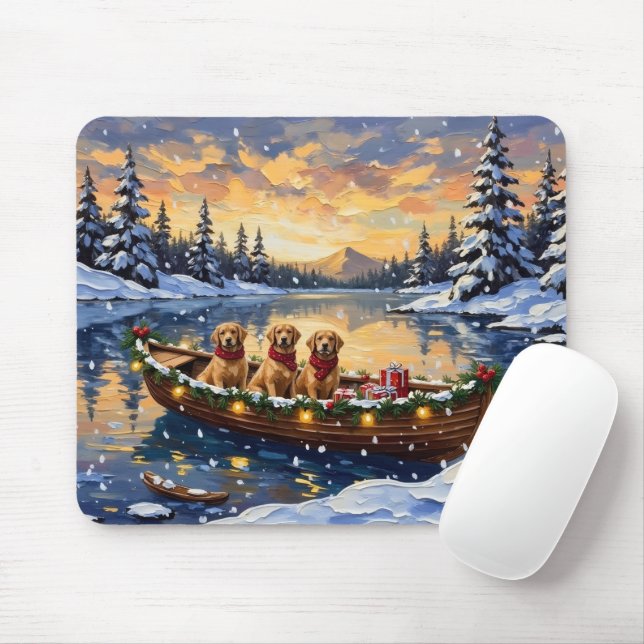 Tapis De Souris Golden Retriever Christmas Boat Holiday (Avec souris)