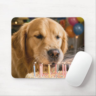 Tapis De Souris Golden Retriever Éteignant des Bougies d'Anniversa
