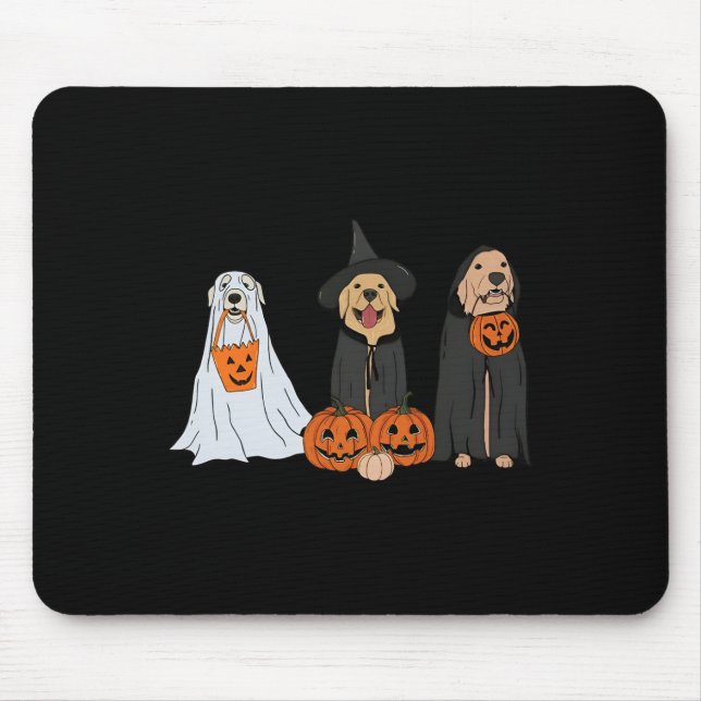 Tapis De Souris Golden Retriever Ghost Halloween Tricoter Ou Treat (Devant)