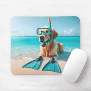 Tapis De Souris Golden Retriever portant tuba et palmes