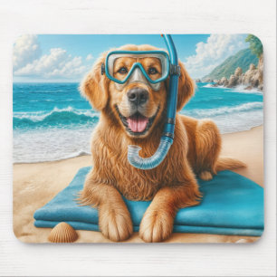 Tapis De Souris Golden Retriever Portant Un Engin De Plongée