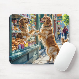 Tapis De Souris Golden Retriever regardant les pâtisseries de la b
