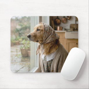 Tapis De Souris Golden Retriever regardant par la fenêtre pluvieus
