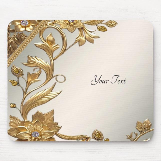 Tapis De Souris Golden Wavy Feuille Floral Mousepad (Devant)