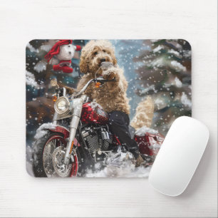 Tapis De Souris Goldendoodle Chien équitation Moto Noël