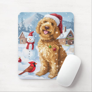 Tapis De Souris Goldendoodle Merveilleux Noël de l'Hiver Joie de N