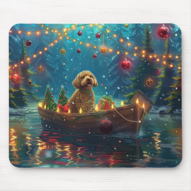 Tapis De Souris Goldendoodle Noël Festive Voyage (Devant)