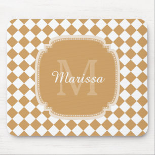 Tapis De Souris Goldenrod Jaune À damiers Monogramme Avec Nom