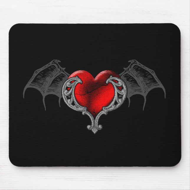 Tapis De Souris Goth Heart avec Bat Wings Mousepad (Devant)