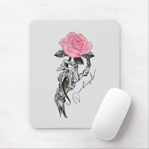 Tapis De Souris Goth Squelette Main Avec Rose Rose Rose Décès à