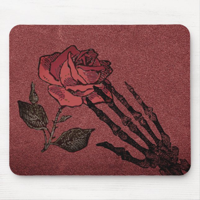 Tapis De Souris Gothic Skeleton Hand and Rose Burgundy (Devant)