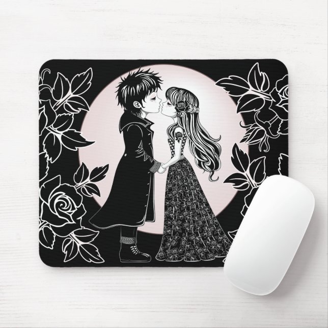 Tapis De Souris Gothique Emo Enfants Kiss Valentine's Day (Avec souris)
