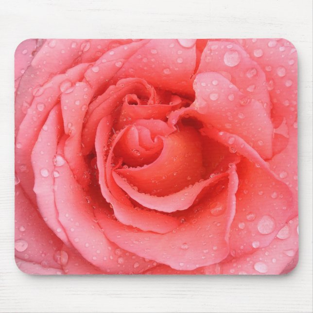 Tapis De Souris Gouttes d'eau de rose rose rouge romantique (Devant)