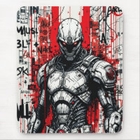 Graffiti guerrier Cyberpunk Mousepad - Rouge, Noir