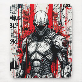 Tapis De Souris Graffiti guerrier Cyberpunk Mousepad - Rouge, Noir