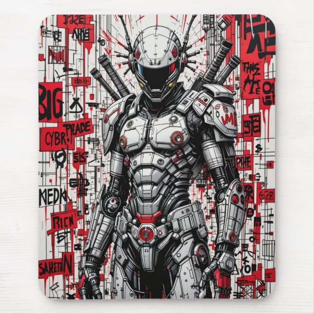 Tapis De Souris Graffiti guerrier Cyberpunk Mousepad - Rouge, Noir (Devant)