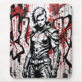 Tapis De Souris Graffiti guerrier Cyberpunk Mousepad - Rouge, Noir