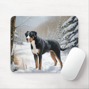 Tapis De Souris Grand Bouvier Suisse Noël sous la neige Noël