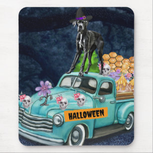 Tapis De Souris Grand Danois Chien Halloween Camion Nuit Effrayant