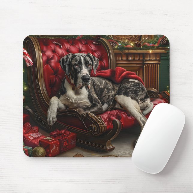 Tapis De Souris Grand Danois Noël Fête (Avec souris)