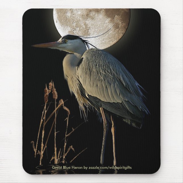 Tapis De Souris GRAND HERON BLEU & MOON Mousepad (Devant)