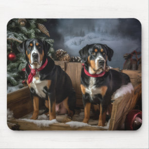 Tapis De Souris Grand Montagnard Suisse Traîneau enneigé Noël 