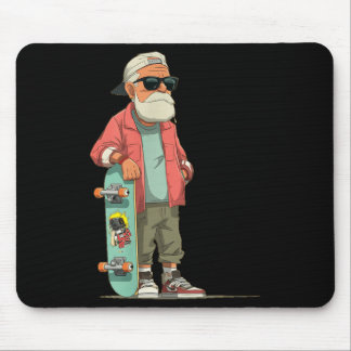 Tapis De Souris Grand-père causal avec skateboard cool pour adulte