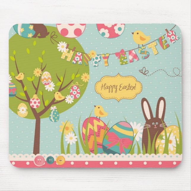 Tapis De Souris Grande Pâques réglée avec le lapin mignon de (Devant)