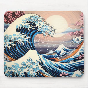 Tapis De Souris Grande vague inspirée rose sakura esthétique