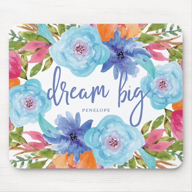 Tapis De Souris Grandes fleurs bleues | à la mode rêveuses (Devant)