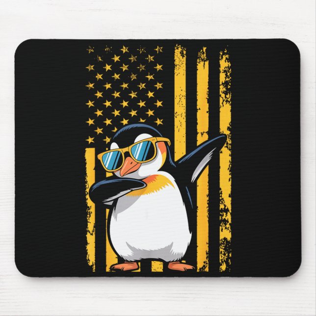Tapis De Souris Graphic Penguin Retro American Flag Funny Penguin  (Devant)