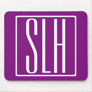 Tapis De Souris Gras moderne 3 initiales Monogramme   Blanc et pou