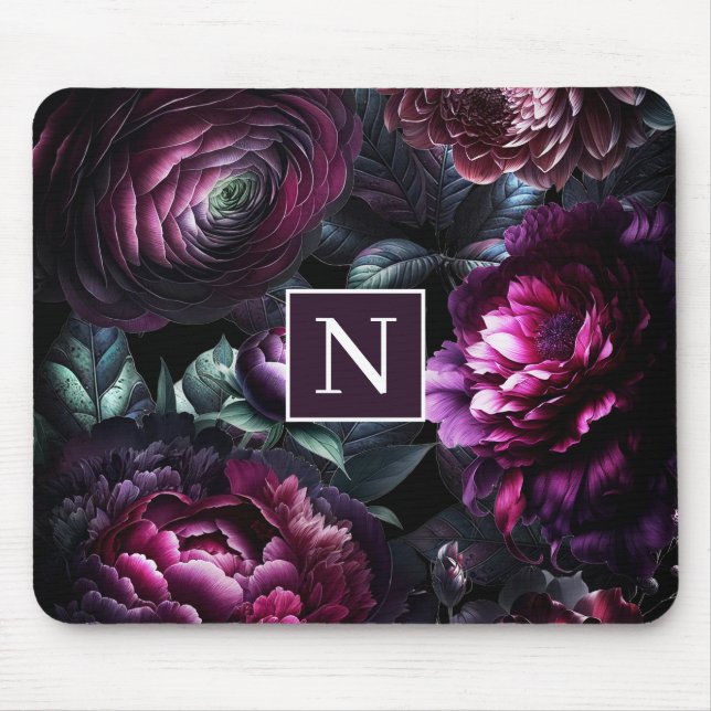 Tapis De Souris Gras Moody Flowers Black Enchanted Floral Garden (Devant)
