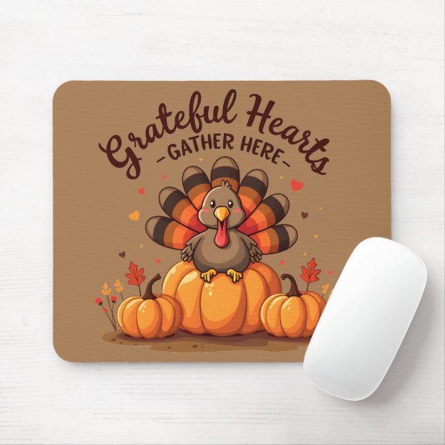 Tapis De Souris Grateful Hearts Thanksgiving Turkey (Avec souris)