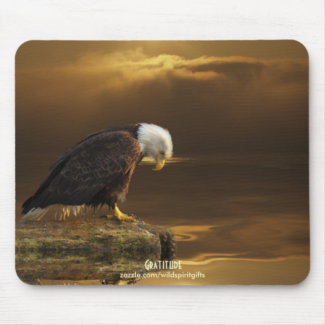Tapis De Souris "Gratitude" Aigle de tête et Soleil d'or (Devant)