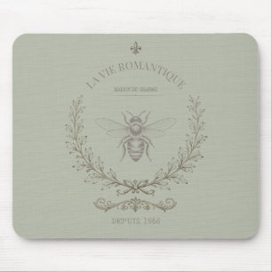 Tapis De Souris Gravure de abeille vert sauge Rustique campagne