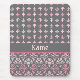 Tapis De Souris Gray Fleur de Lis Damask personnalisé Mousepad