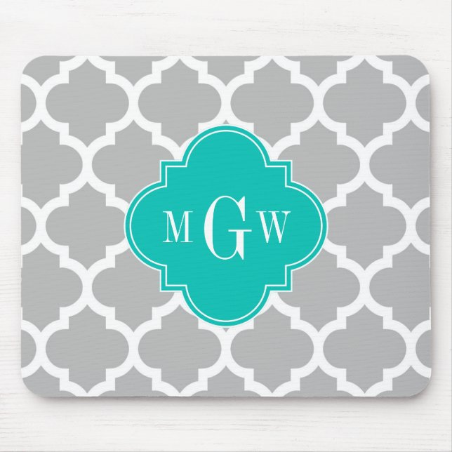 Tapis De Souris Gray White Moroccan #5 Teal 3 Monogram initial (Devant)
