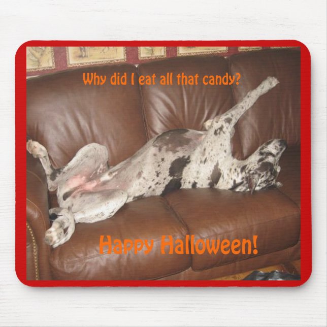 Tapis De Souris Great Dane Ate Too Much Halloween (Devant)