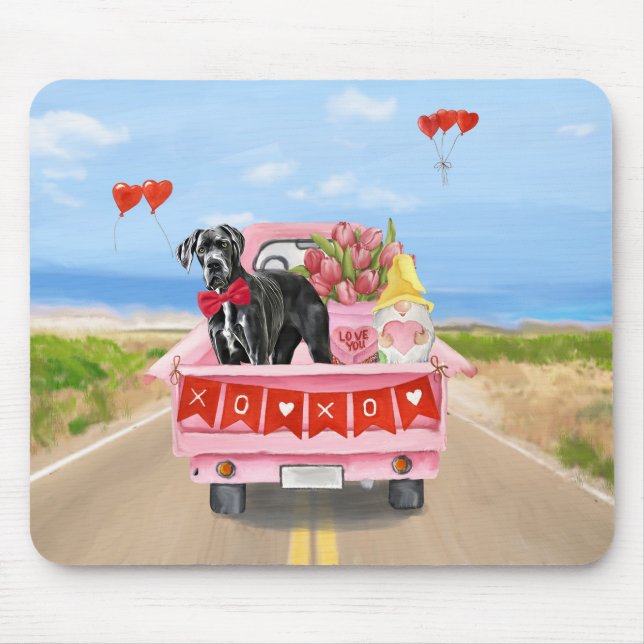 Tapis De Souris Great Dane Chien Valentine's Day Truck (Devant)